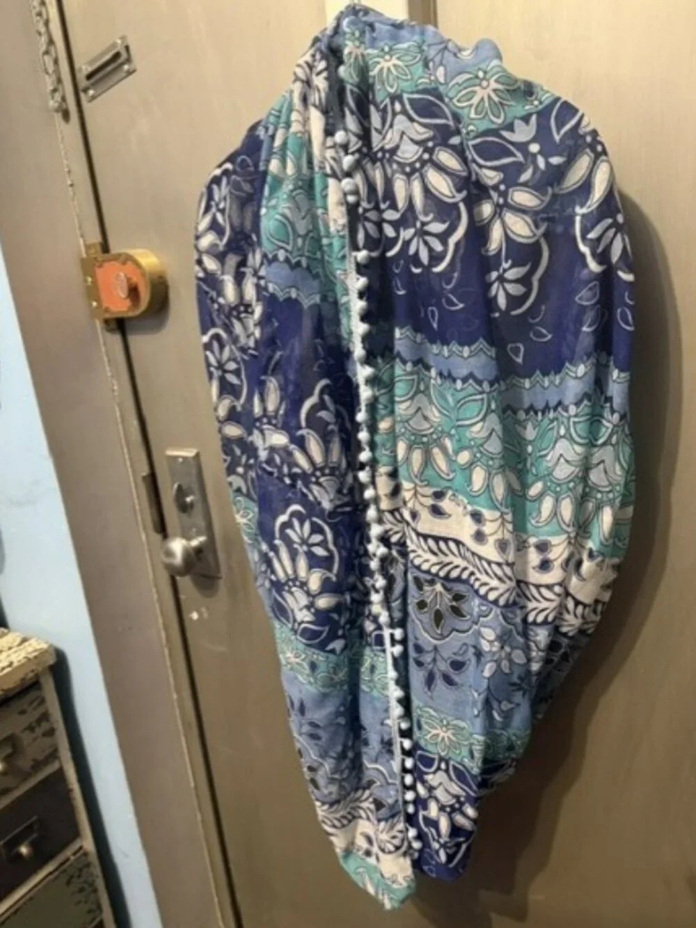 Boho Paisley Infinity Scarf with pom poms